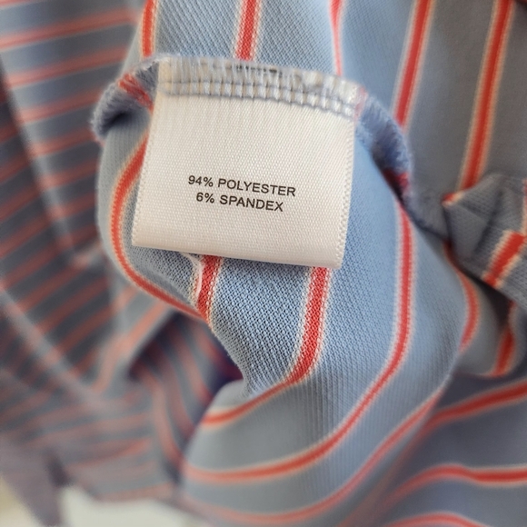 Peter Millar Summer Comfort Polo Shirt Blue Orange White Striped Size XL - Picture 6 of 8